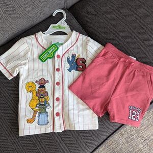 Sesame Street Toddler Baseball Outfit 3T Striped Shirt And Shorts Set